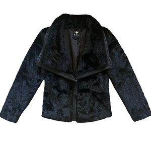 BeBe Black Wide Collar Faux Fur and Leather Jacket Size Medium